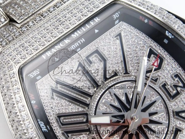Contemporary VANGUARD SS BLACK FULL DIAMONDS ABF BEST EDITION DIAMONDS BLUE DIAL ON DIAMONDS BRACELET A 6506