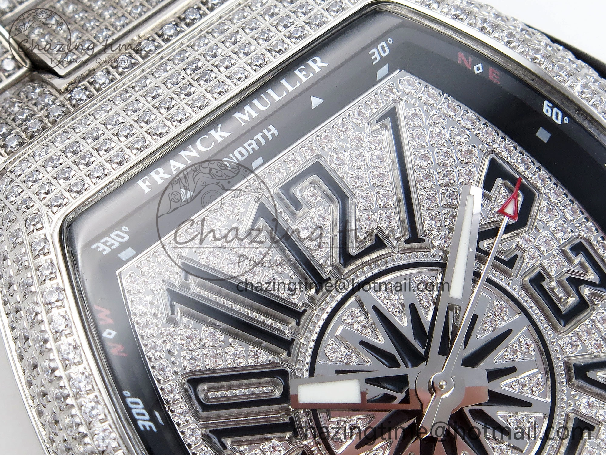 Contemporary VANGUARD SS BLACK FULL DIAMONDS ABF BEST EDITION DIAMONDS BLUE DIAL ON DIAMONDS BRACELET A 6506