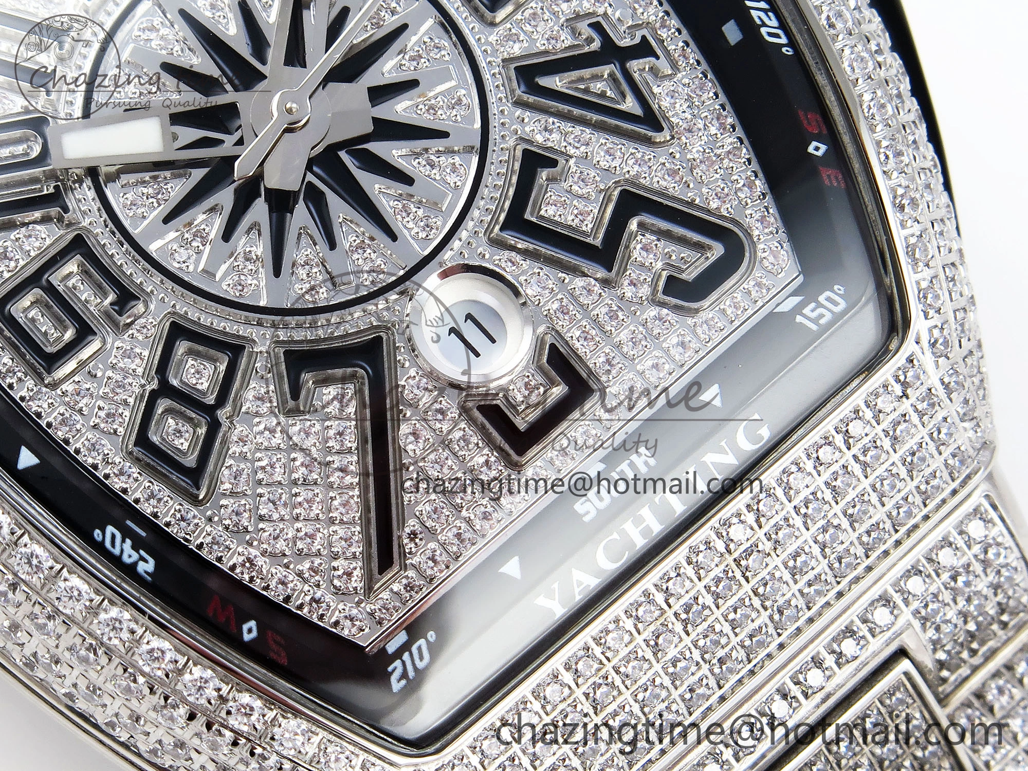 Contemporary VANGUARD SS BLACK FULL DIAMONDS ABF BEST EDITION DIAMONDS BLUE DIAL ON DIAMONDS BRACELET A 6506