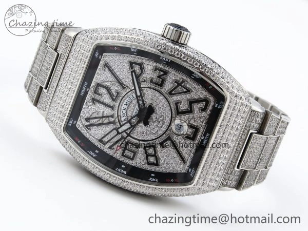 HighPerformance VANGUARD SS FULL DIAMONDS ABF BEST EDITION DIAMONDS BLACK DIAL ON DIAMONDS BRACELET A 6510