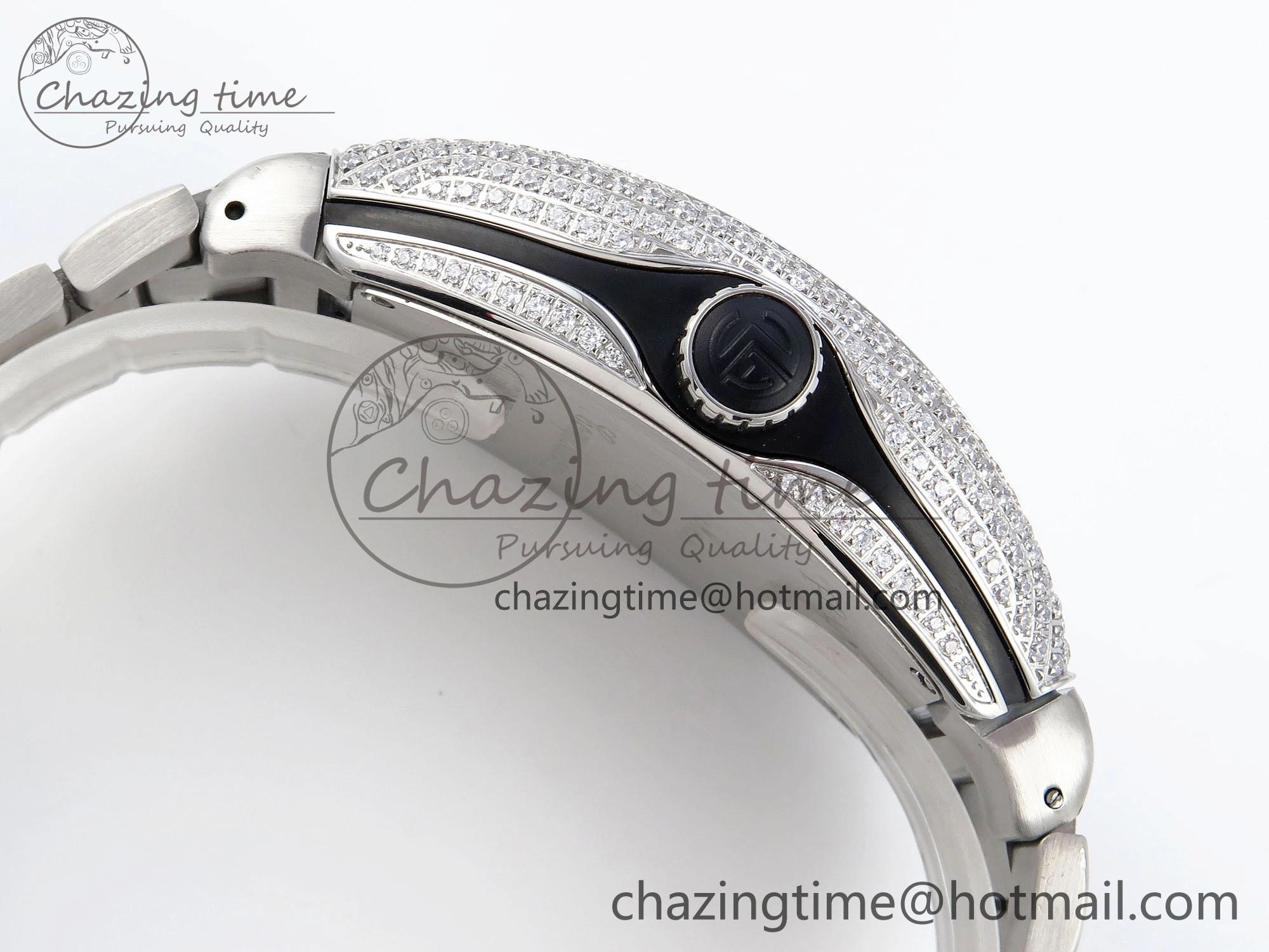 HighPerformance VANGUARD SS FULL DIAMONDS ABF BEST EDITION DIAMONDS BLACK DIAL ON DIAMONDS BRACELET A 6510
