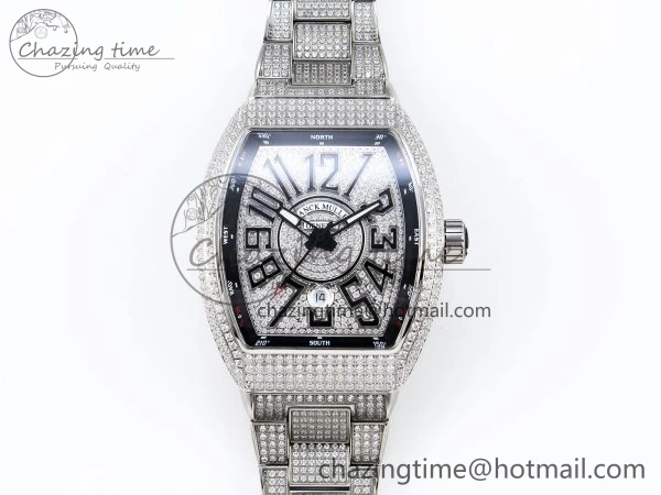 HighPerformance VANGUARD SS FULL DIAMONDS ABF BEST EDITION DIAMONDS BLACK DIAL ON DIAMONDS BRACELET A 6510