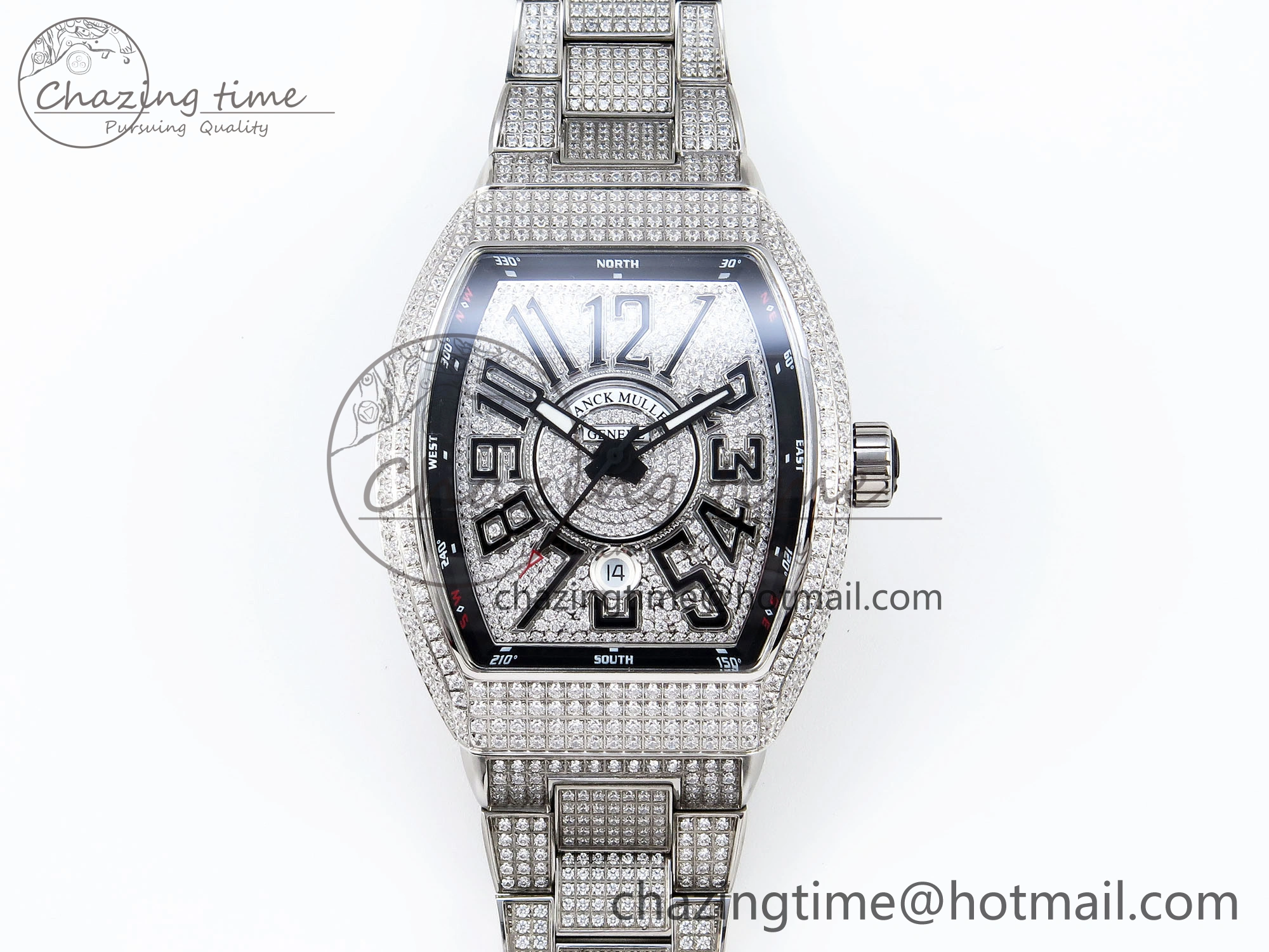 HighPerformance VANGUARD SS FULL DIAMONDS ABF BEST EDITION DIAMONDS BLACK DIAL ON DIAMONDS BRACELET A 6510