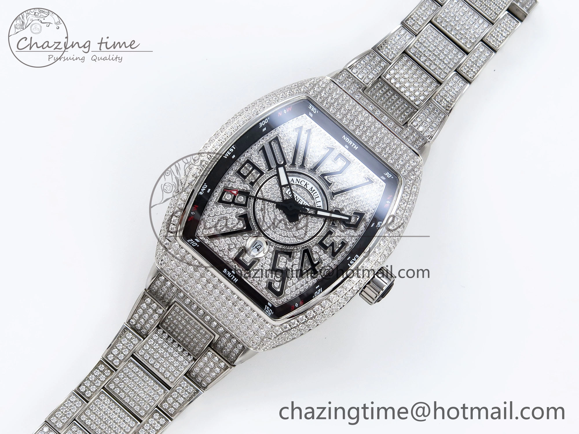 HighPerformance VANGUARD SS FULL DIAMONDS ABF BEST EDITION DIAMONDS BLACK DIAL ON DIAMONDS BRACELET A 6510