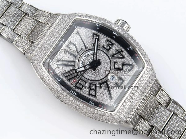 HighPerformance VANGUARD SS FULL DIAMONDS ABF BEST EDITION DIAMONDS BLACK DIAL ON DIAMONDS BRACELET A 6510