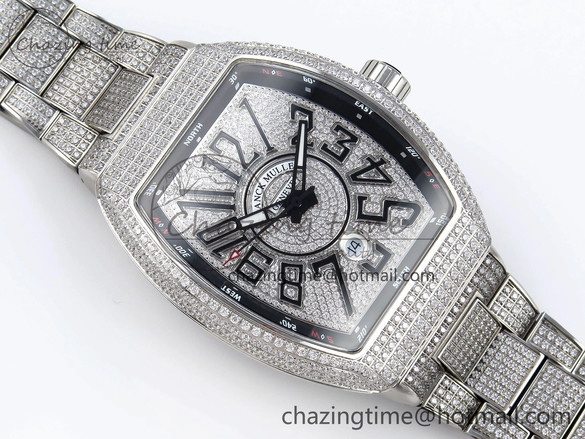 HighPerformance VANGUARD SS FULL DIAMONDS ABF BEST EDITION DIAMONDS BLACK DIAL ON DIAMONDS BRACELET A 6510