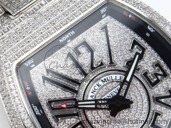 HighPerformance VANGUARD SS FULL DIAMONDS ABF BEST EDITION DIAMONDS BLACK DIAL ON DIAMONDS BRACELET A 6510