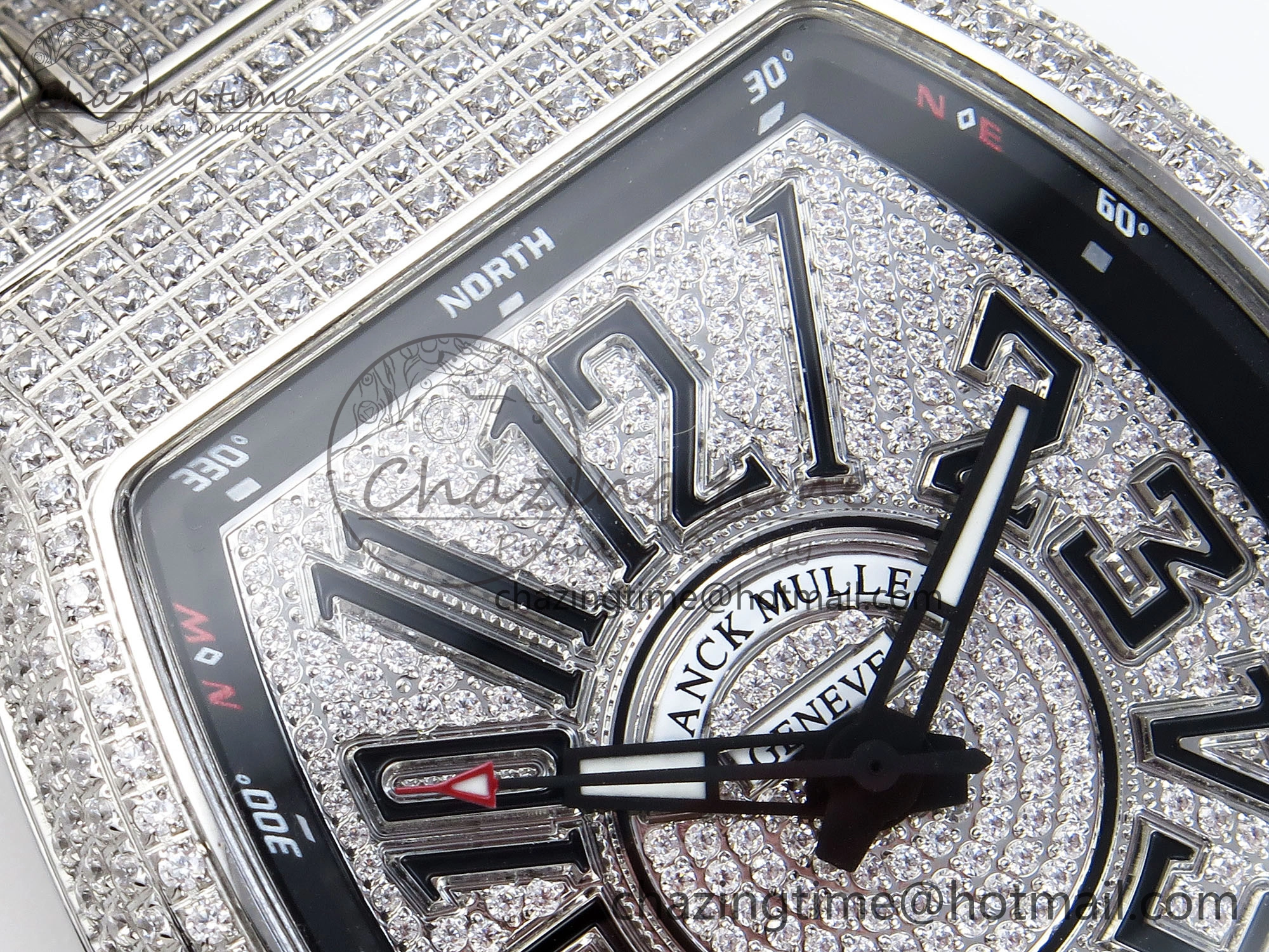 HighPerformance VANGUARD SS FULL DIAMONDS ABF BEST EDITION DIAMONDS BLACK DIAL ON DIAMONDS BRACELET A 6510