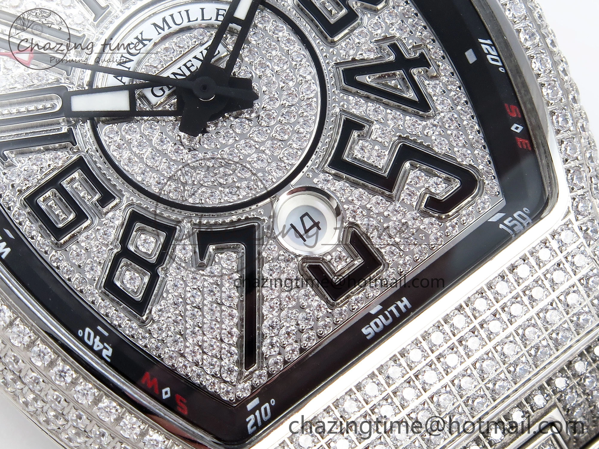 HighPerformance VANGUARD SS FULL DIAMONDS ABF BEST EDITION DIAMONDS BLACK DIAL ON DIAMONDS BRACELET A 6510