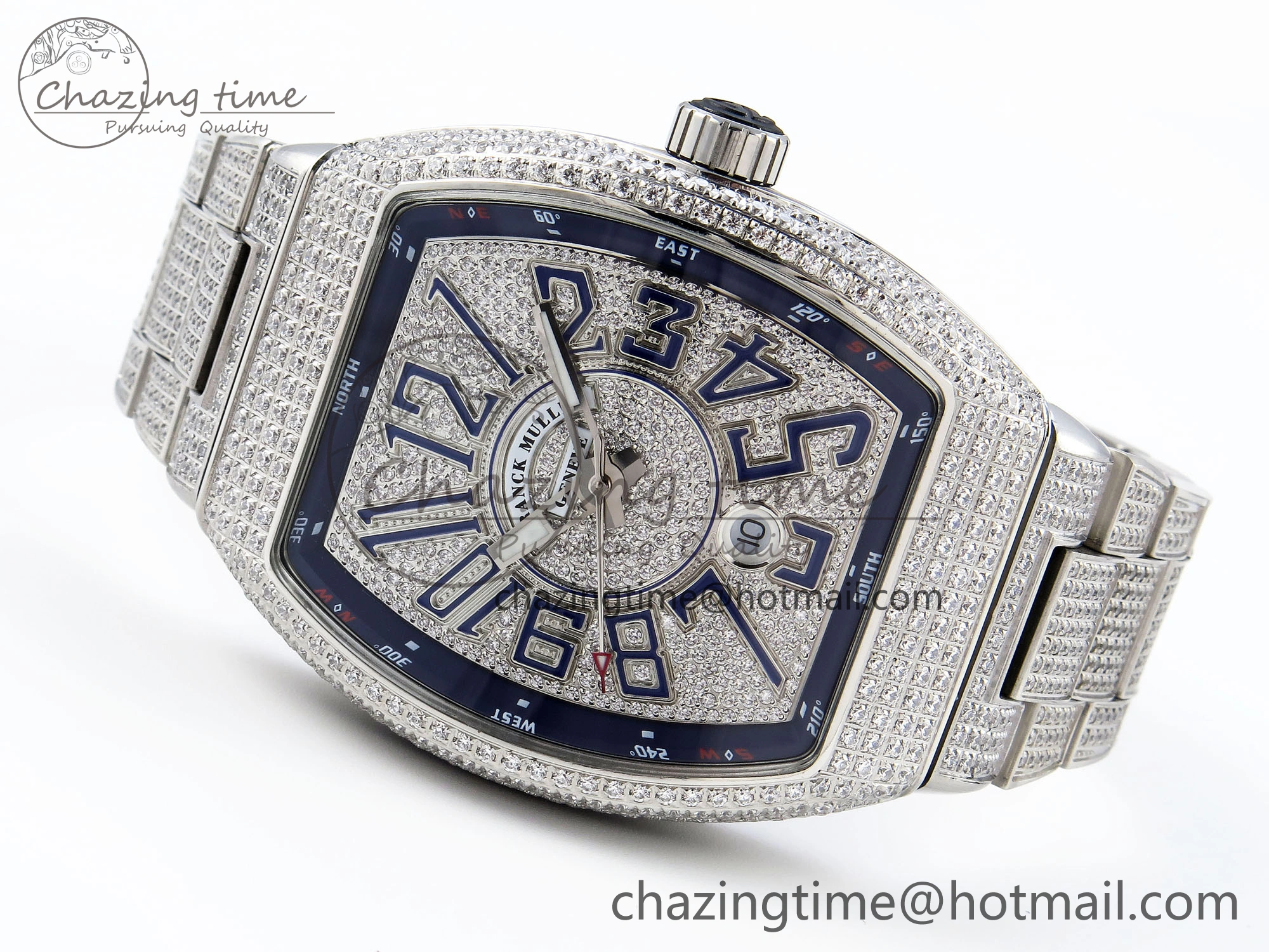 SoftTouch VANGUARD SS FULL DIAMONDS ABF BEST EDITION DIAMONDS BLUE DIAL ON DIAMONDS BRACELET A 6509