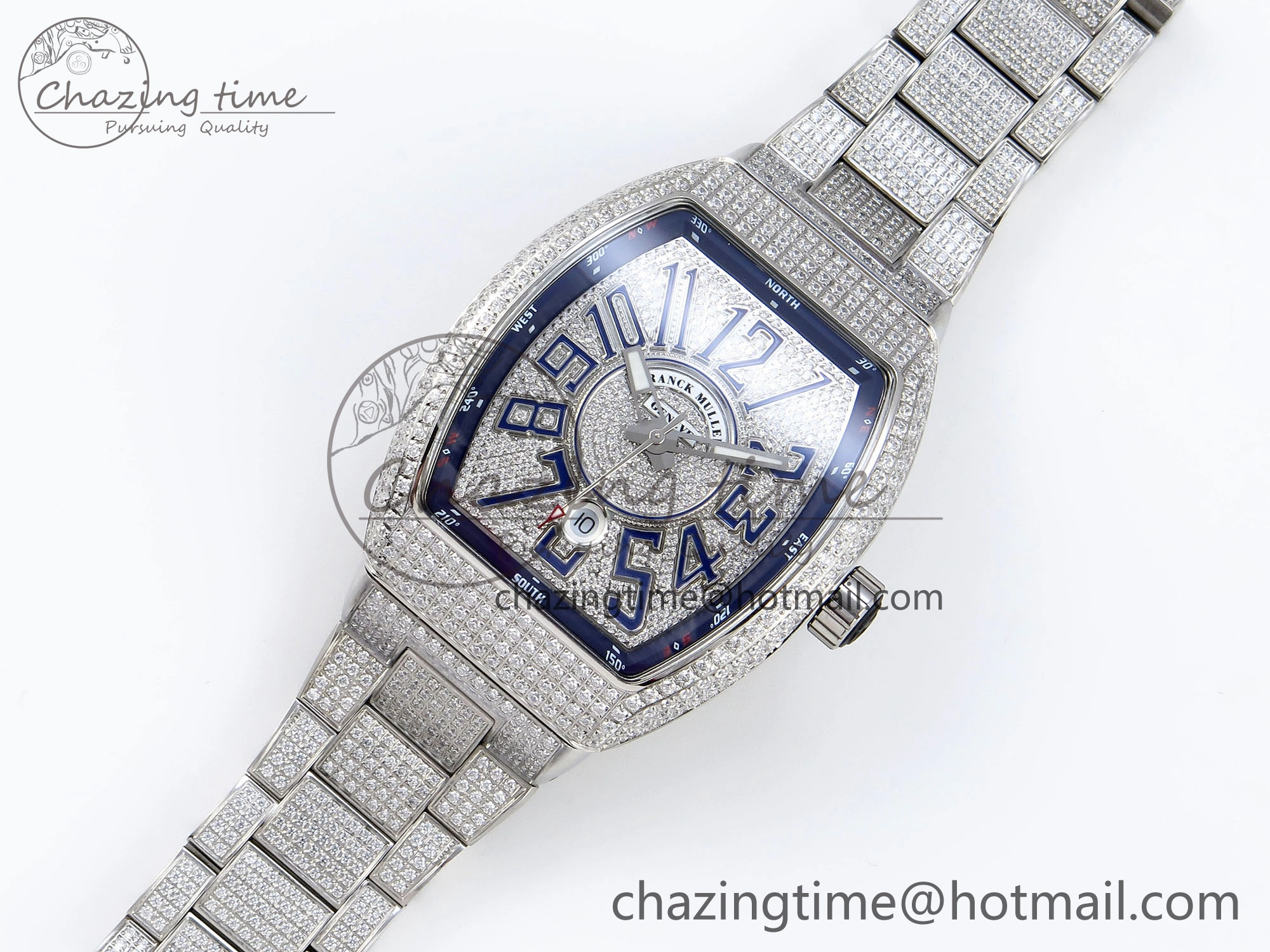 SoftTouch VANGUARD SS FULL DIAMONDS ABF BEST EDITION DIAMONDS BLUE DIAL ON DIAMONDS BRACELET A 6509