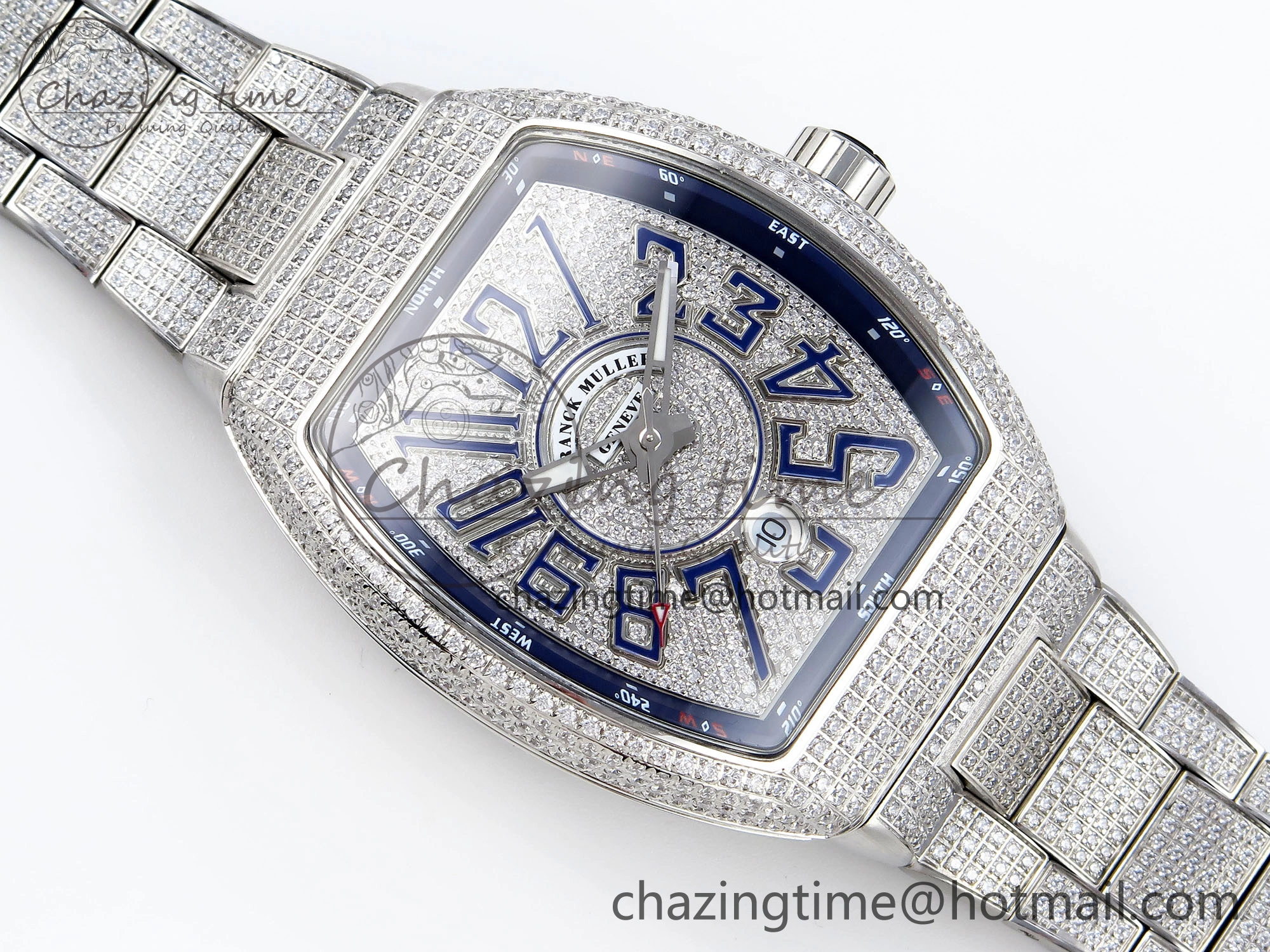 SoftTouch VANGUARD SS FULL DIAMONDS ABF BEST EDITION DIAMONDS BLUE DIAL ON DIAMONDS BRACELET A 6509