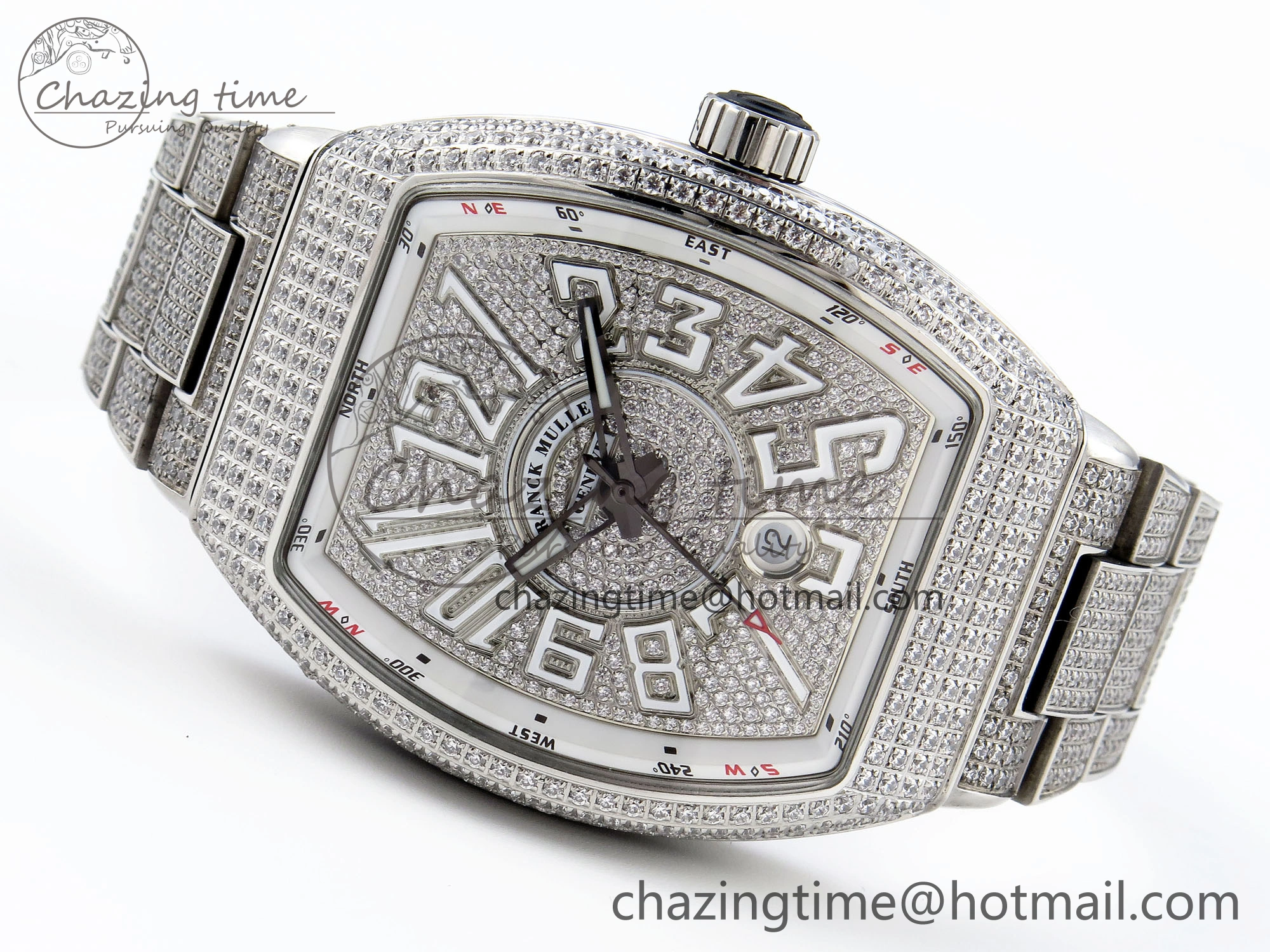 Sustainable VANGUARD SS FULL DIAMONDS ABF BEST EDITION DIAMONDS WHITE DIAL ON DIAMONDS BRACELET A 6508