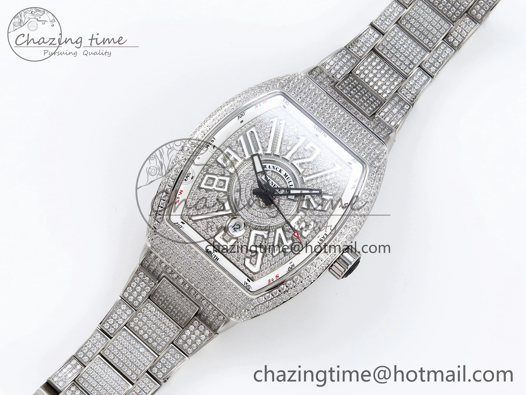 Sustainable VANGUARD SS FULL DIAMONDS ABF BEST EDITION DIAMONDS WHITE DIAL ON DIAMONDS BRACELET A 6508