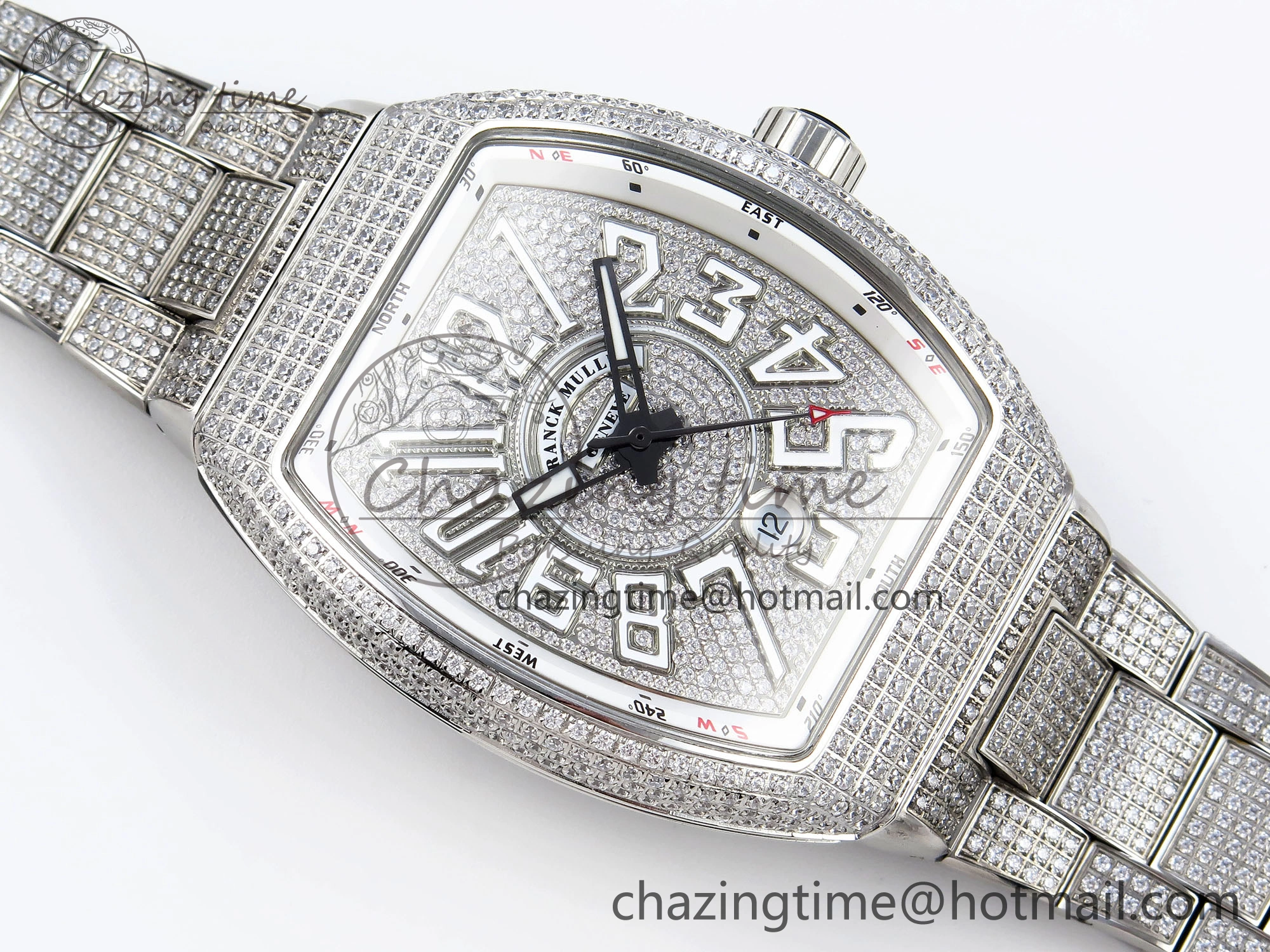 Sustainable VANGUARD SS FULL DIAMONDS ABF BEST EDITION DIAMONDS WHITE DIAL ON DIAMONDS BRACELET A 6508