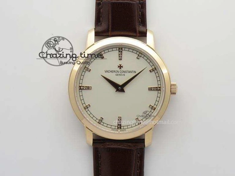 EasyCare VC RG UT Best Edition White Dial Diamond Markers On Brown Leather Strap 10008