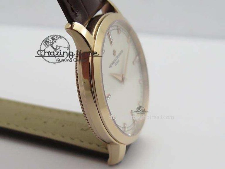 EasyCare VC RG UT Best Edition White Dial Diamond Markers On Brown Leather Strap 10008