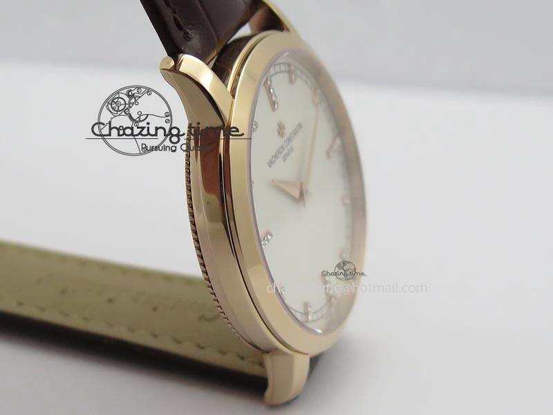 EasyCare VC RG UT Best Edition White Dial Diamond Markers On Brown Leather Strap 10008