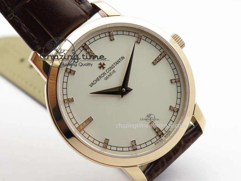 EasyCare VC RG UT Best Edition White Dial Diamond Markers On Brown Leather Strap 10008