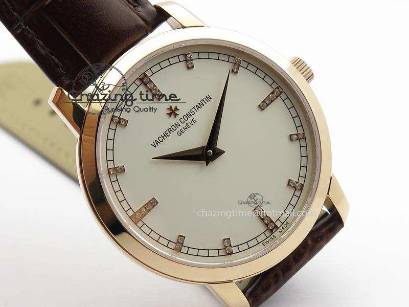 EasyCare VC RG UT Best Edition White Dial Diamond Markers On Brown Leather Strap 10008