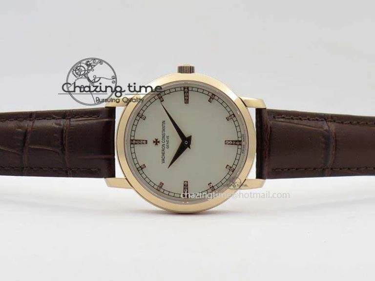 EasyCare VC RG UT Best Edition White Dial Diamond Markers On Brown Leather Strap 10008