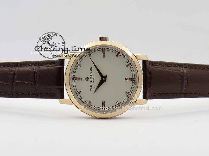 EasyCare VC RG UT Best Edition White Dial Diamond Markers On Brown Leather Strap 10008