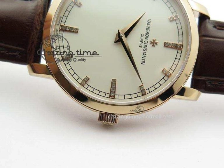 EasyCare VC RG UT Best Edition White Dial Diamond Markers On Brown Leather Strap 10008