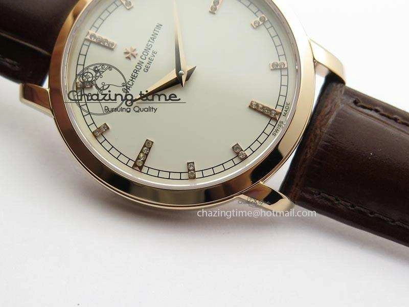 EasyCare VC RG UT Best Edition White Dial Diamond Markers On Brown Leather Strap 10008