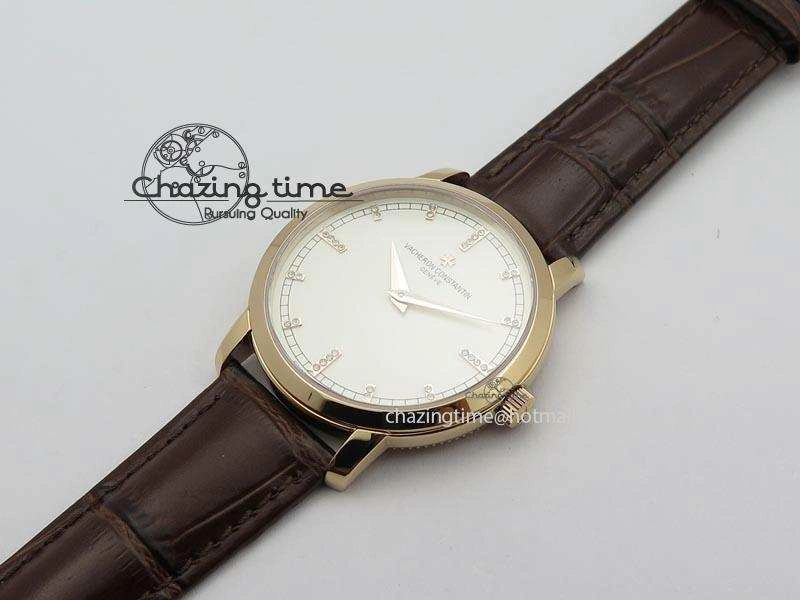 EasyCare VC RG UT Best Edition White Dial Diamond Markers On Brown Leather Strap 10008