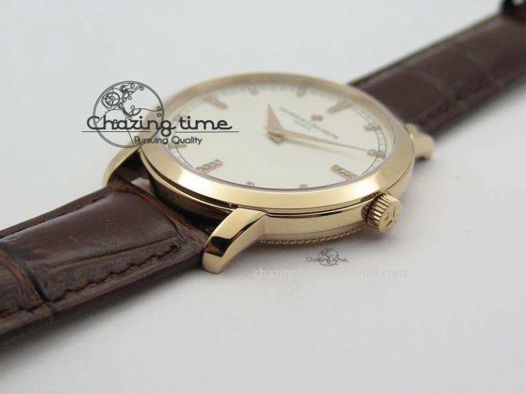 EasyCare VC RG UT Best Edition White Dial Diamond Markers On Brown Leather Strap 10008