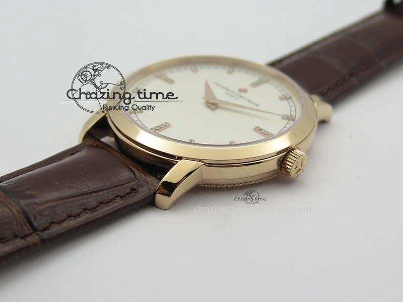 EasyCare VC RG UT Best Edition White Dial Diamond Markers On Brown Leather Strap 10008