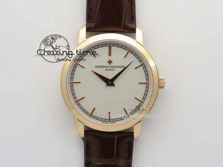 Unisex VC RG UT Best Edition White Dial Sticks Markers On Brown Leather Strap 10005