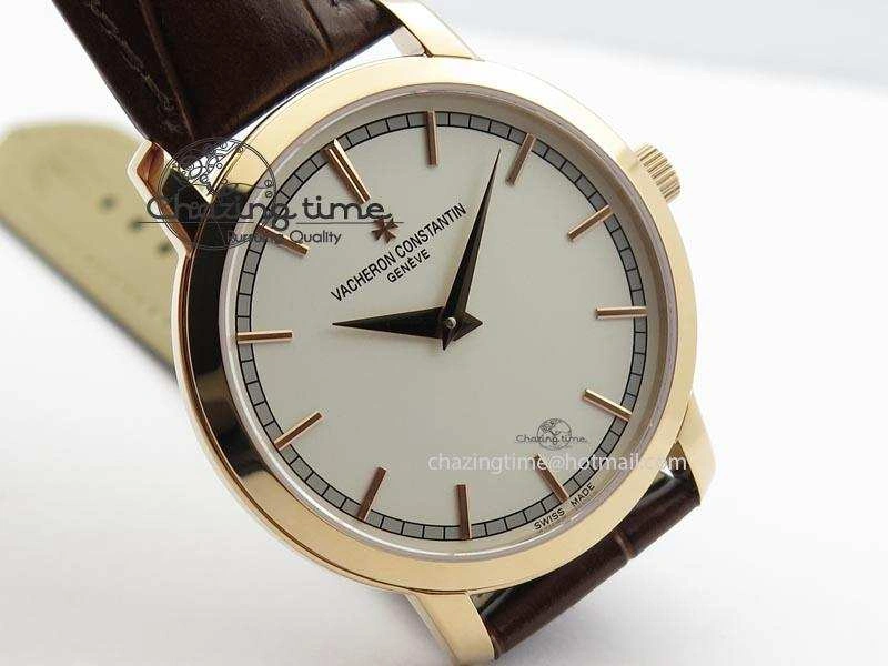 Unisex VC RG UT Best Edition White Dial Sticks Markers On Brown Leather Strap 10005