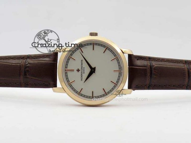 Unisex VC RG UT Best Edition White Dial Sticks Markers On Brown Leather Strap 10005