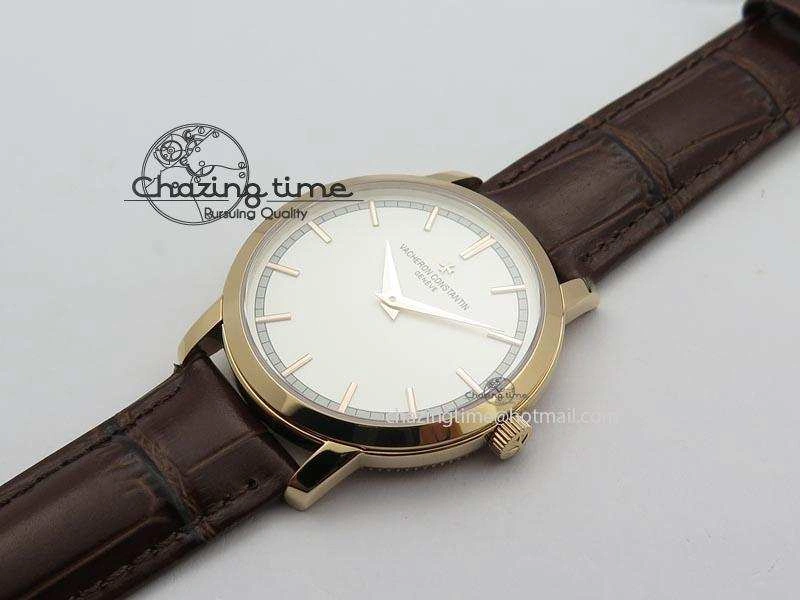 Unisex VC RG UT Best Edition White Dial Sticks Markers On Brown Leather Strap 10005