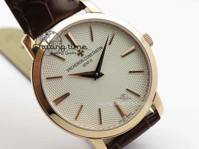 VC RG UT Best Edition White Textured Dial On Brown Leather Strap Durable 10004