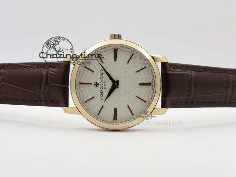 VC RG UT Best Edition White Textured Dial On Brown Leather Strap Durable 10004
