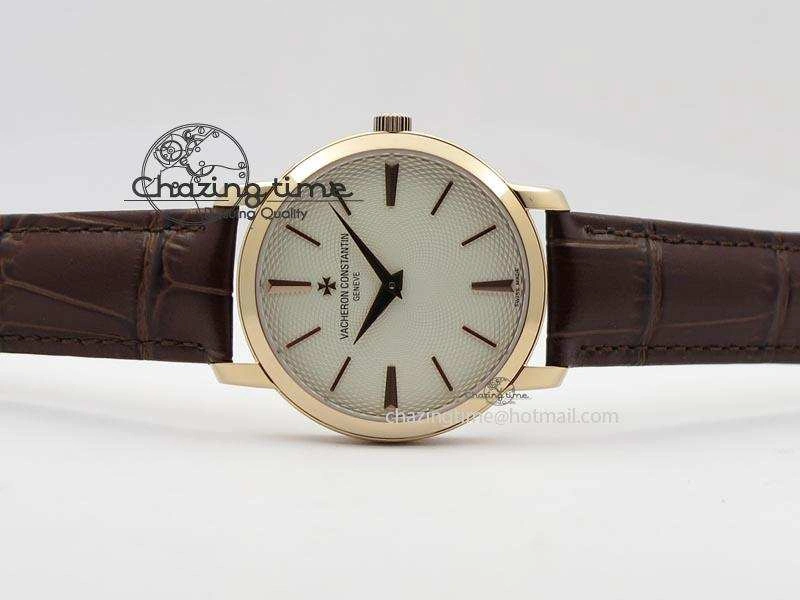VC RG UT Best Edition White Textured Dial On Brown Leather Strap Durable 10004