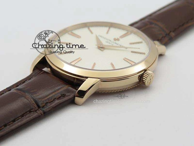 VC RG UT Best Edition White Textured Dial On Brown Leather Strap Durable 10004