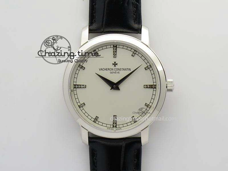 VC SS UT Best Edition White Dial Diamond Markers On Black Leather Strap UrbanStyle 9999