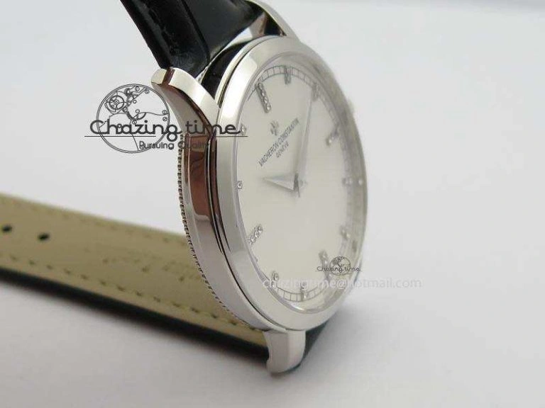 VC SS UT Best Edition White Dial Diamond Markers On Black Leather Strap UrbanStyle 9999