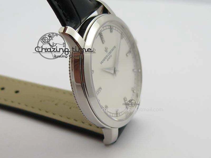 VC SS UT Best Edition White Dial Diamond Markers On Black Leather Strap UrbanStyle 9999