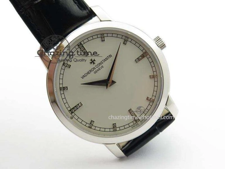 VC SS UT Best Edition White Dial Diamond Markers On Black Leather Strap UrbanStyle 9999