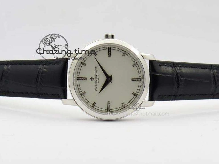VC SS UT Best Edition White Dial Diamond Markers On Black Leather Strap UrbanStyle 9999