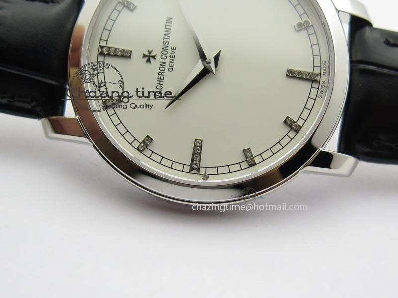 VC SS UT Best Edition White Dial Diamond Markers On Black Leather Strap UrbanStyle 9999