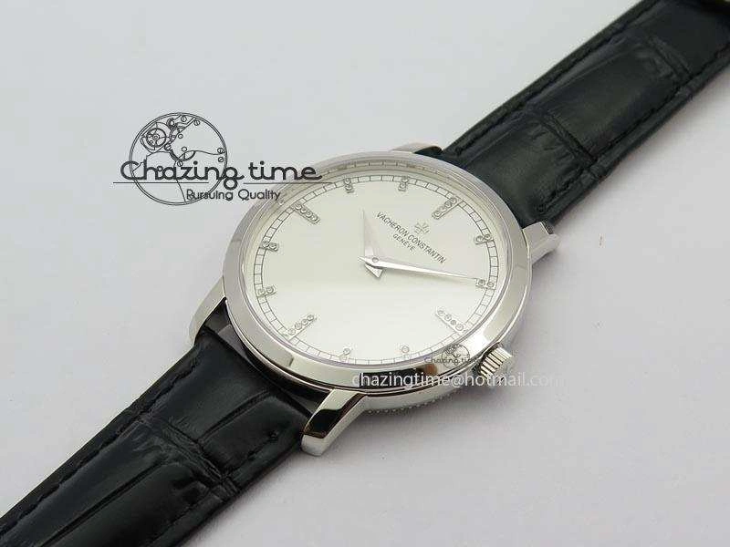 VC SS UT Best Edition White Dial Diamond Markers On Black Leather Strap UrbanStyle 9999