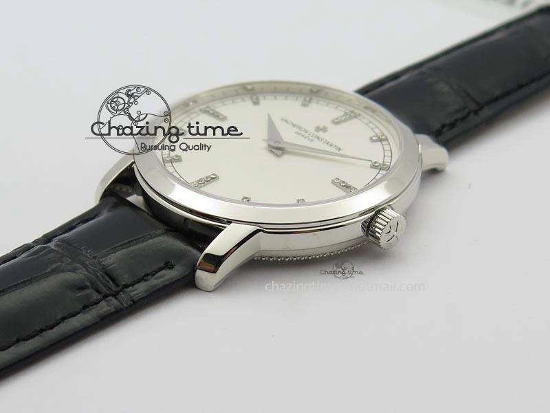 VC SS UT Best Edition White Dial Diamond Markers On Black Leather Strap UrbanStyle 9999