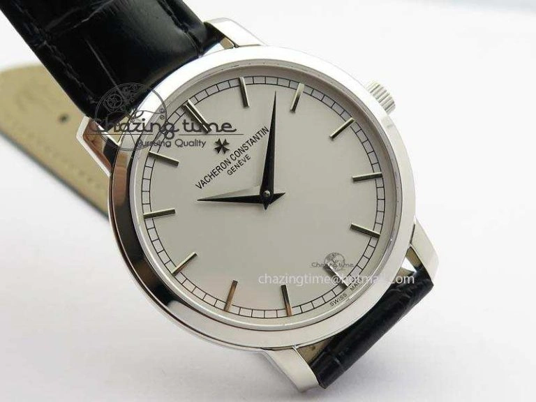 Bold VC SS UT Best Edition White Dial Sticks Markers On Black Leather Strap 10002