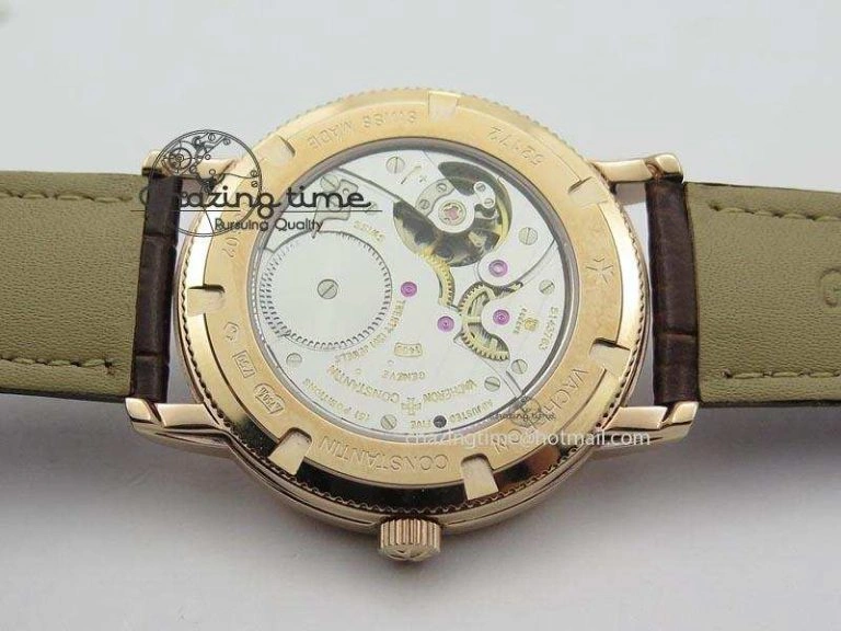 Affordable VC Sec@6 RG UT Best Edition White Dial Stick Markers On Brown Leather Strap 10007