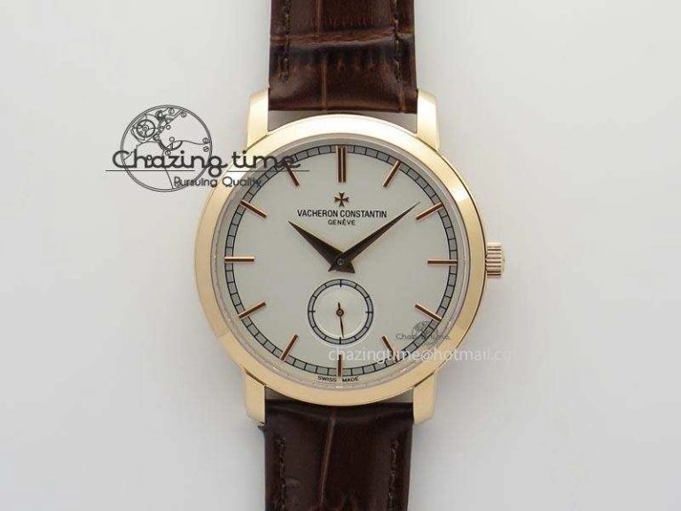 Affordable VC Sec@6 RG UT Best Edition White Dial Stick Markers On Brown Leather Strap 10007